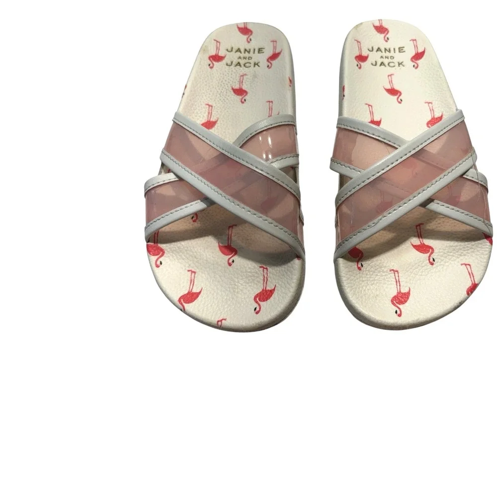 Janie and Jack Slide Sandals Kids Size 11 White Pink Flamingo Jelly Straps